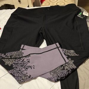 Torrid Black Active purple black leaves Leggings with pockets & Wide waistband